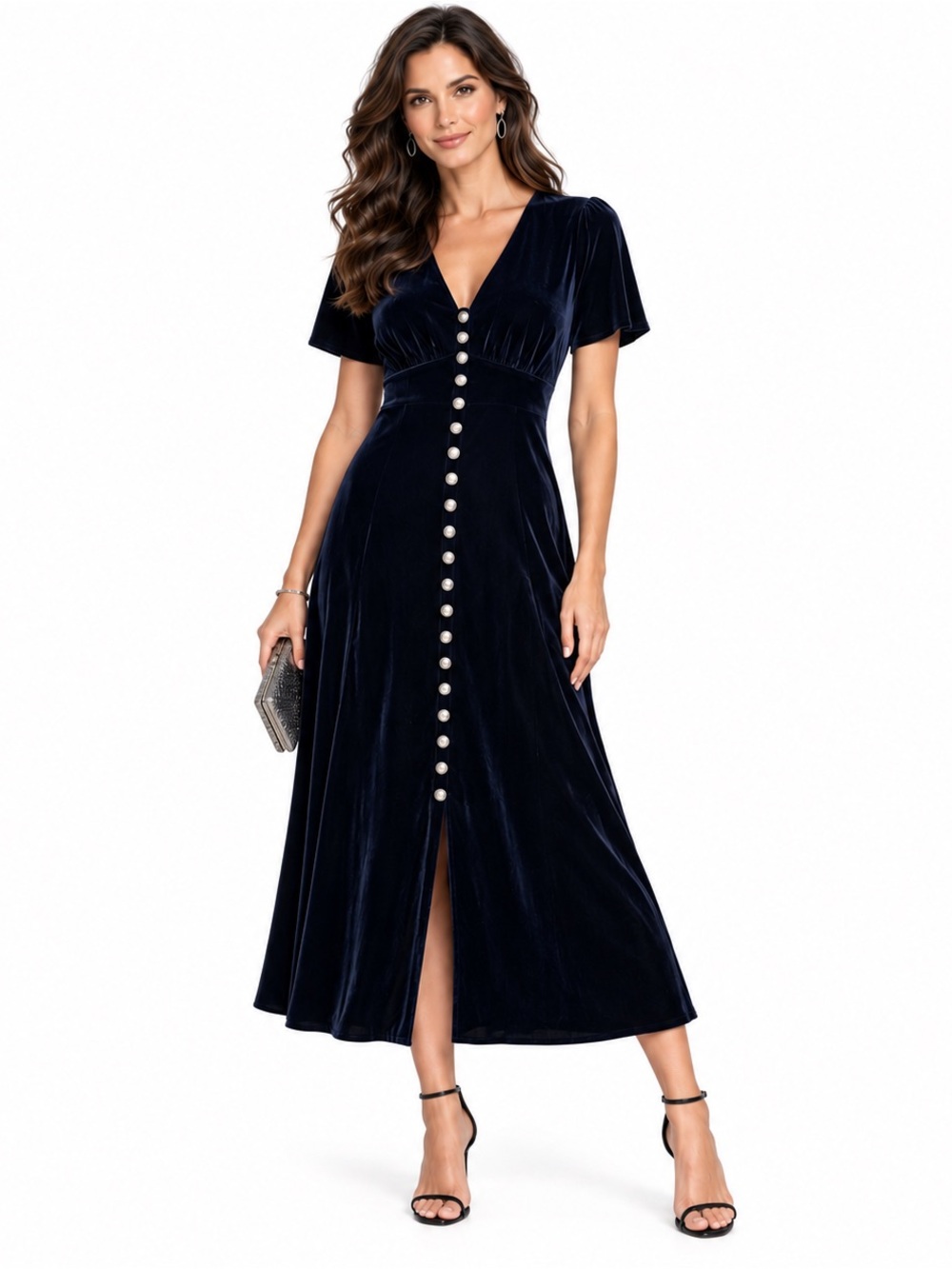THE KOOPLES Navy Velvet Button Front Midi Dress NWT Size French 2 US 6